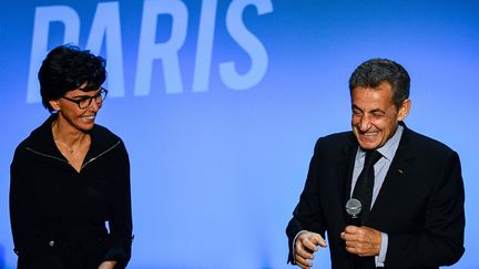 L'ancien président Nicolas Sarkozy lors du meeting de Rachida Dati, le 9 mars 2020 à Paris. (CHRISTOPHE ARCHAMBAULT / AFP)