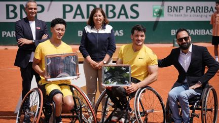 Le Japonais Tokito Oda a remporté le tournoi de simple de tennis fauteuil aux dépens de l'Argentin Gustavo Fernandez, le 8 juin 2024. (DIMITAR DILKOFF / AFP)