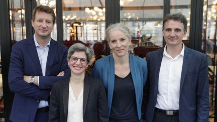 Yannick Jadot, Sandrine Rousseau, Delphine Batho et Éric Piolle, le 12 juillet 2021 à Paris. (GEOFFROY VAN DER HASSELT / AFP)