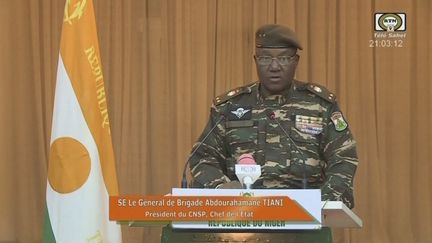 Le général Abdourahamane Tiani s'exprime à la télévision, au Niger, le 19 août 2023. (ORTN / AFP)