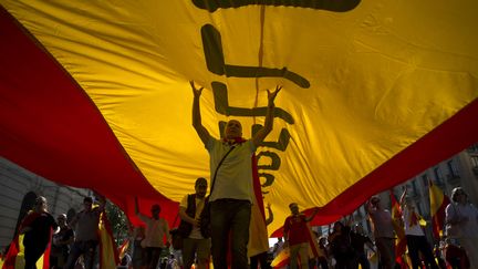 Manifestation pour l'unité de l'Espagne, dimanche 8 octobre. (JORGE GUERRERO / AFP)