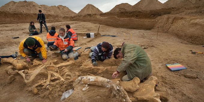 Archéologues en plein travail dans la carrière de Changis-sur-Marne
 (Denis Gliksman, Inrap)