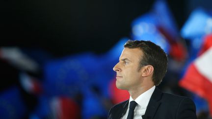 Emmanuel Macron lors d'un meeting à la Villette, à Paris, le 1er mai 2017. (GEOFFROY VAN DER HASSELT / AFP)