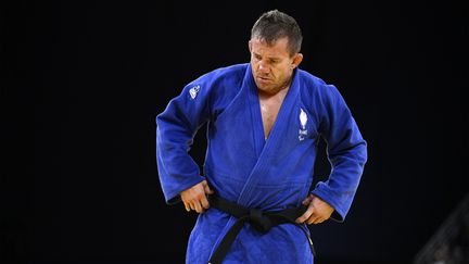 Cyril Jonard lors de la finale de la catégorie -90 kg J1 para judo, Jeux Paralympiques 2024, le 7 septembre 2024. (HERVIO JEAN-MARIE / AFP)