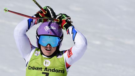 Tessa Worley le 17 mars 2019 lors de la Coupe du monde en Andorre. (JAVIER SORIANO / AFP)