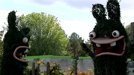 Sculptures végétales des Lapins crétins au parc du Futuroscope (Vienne)
 (Culturebox)