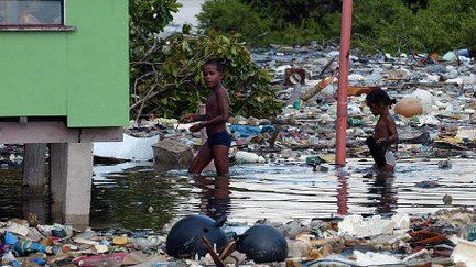 Les fréquentes inondations subies par l'archipel des Tuvalu polluent les sols et rendent l'eau de source impropre à la consommation (AFP PHOTO / TORSTEN BLACKWOOD)