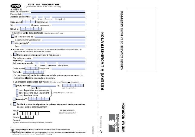 Capture d'écran du document officiel qu'il faut remplir&nbsp;dans le cadre du vote par procuration, en vue du second tour des municipales, le 28 juin 2020. (MINISTERE DE L'INTERIEUR)