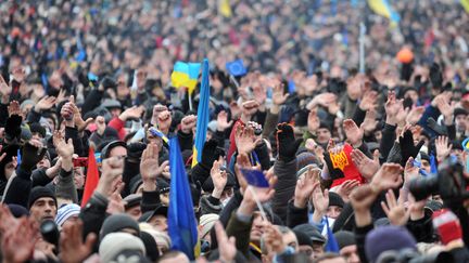 Des manifestants pro-europ&eacute;ens &agrave; Kiev (Ukraine), le 15 d&eacute;cembre 2013. (GENYA SAVILOV / AFP)