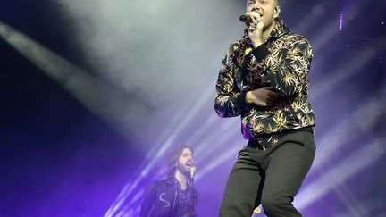 "Peace, peace, peace !" a scandé le chanteur Dan Reynolds, leader du groupe américain de rock alternatif Imagine Dragons, en milieu de concert. Retrouvez le spectacle sur le Live de Culturebox.
 (SADAKA EDMOND / SIPA)