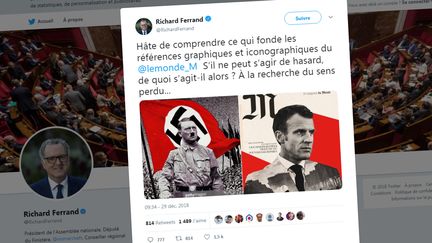 Capture d'écran du compte Twitter de Richard Ferrand, président de l'Assemblée nationale, dénonçant la une du magazine du "Monde" paru vendredi 28 décembre 2018. (RICHARD FERRAND / TWITTER)