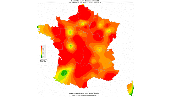 Diahrrée aiguë, semaine du 2 au 8 janvier 2017. (RÉSEAU SENTINELLES)