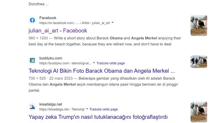 L'outil de recherche inversée de Google Images permet de retrouver la source de cette image d'Angela Merkel et Barack Obama sur la plage. (CAPTURE D'ECRAN / GOOGLE IMAGES)