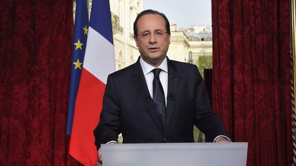 Fran&ccedil;ois Hollande le 31 mars 2014 lors d'une allocution depuis l'Elys&eacute;e (Paris). (PHILIPPE WOJAZER / AFP)