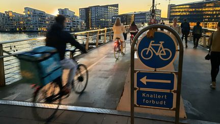 Une passerelle cyclable sur le pont du Serpent à Copenhague.&nbsp; (AGATHE MAHUET / RADIO FRANCE)