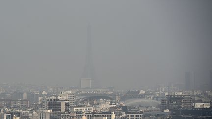 A Paris, la tour Eiffel est &agrave; peine visible &agrave; cause de la pollution, le 18 mars 2015. (FRANCK FIFE / AFP)