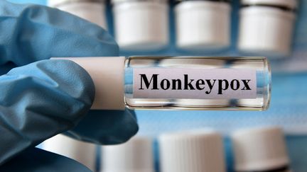 Un vaccin contre la variole du singe est utilisé par un soignant à Clonas (Isère), le 30 mai 2022.&nbsp; (ROMAIN DOUCELIN / HANS LUCAS / AFP)