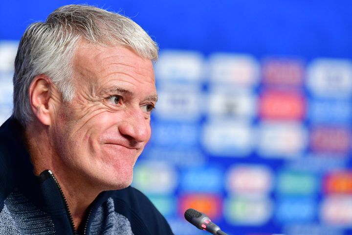 Le sélectionneur des Bleus, Didier Deschamps, en conférence de presse le 9 juillet 2018 à&nbsp;Saint-Pétersbourg,en Russie. (GIUSEPPE CACACE / AFP)