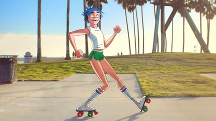 2D des Gorillaz danse en rollers dans le clip de "Humility".
 (Jamie Hewlett)