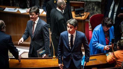 Gabriel Attal avant sa déclaration de politique générale, le 30 janvier 2024, dans l'hémicycle de l'Assemblée Nationale, à Paris. (XOSE BOUZAS / HANS LUCAS / AFP)