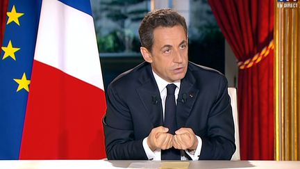 Nicolas Sarkozy lors de son intervention t&eacute;l&eacute;vis&eacute;e, dimanche 29 janvier 2012.&nbsp; (AFP)