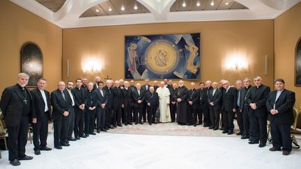 Réunion entre les évêques chiliens et le pape François au Vatican, le 17 mai 2018. (HO / VATICAN MEDIA)