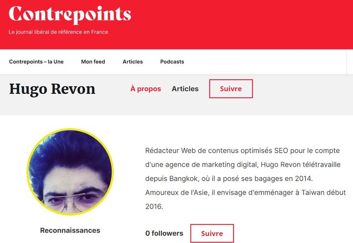 Capture d’écran de l’un des profils ayant publié des articles écrits par Julien. (AUCUN)