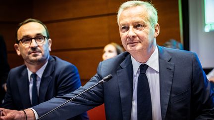 Le ministre des Comptes publics Thomas Cazenave et le ministre de l'Economie Bruno Le Maire à l'Assemblée nationale, à Paris, le 9 septembre 2024. (AMAURY CORNU / AFP)