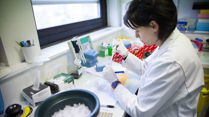 Une biologiste travaille dans un laboratoire français de&nbsp;l'Institut de recherche vaccinale de l'Agence nationale de recherches sur le sida et les hépatites virales, le 3 février 2014.&nbsp; (AMELIE-BENOIST / BSIP / AFP)