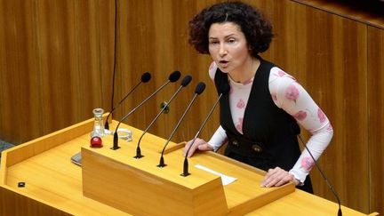 Alev Korun, députée turque au Parlement autrichien, lors du débat sur l'islam, le 25 février 2015. (Hasan Tosun / Agence Anadolu)