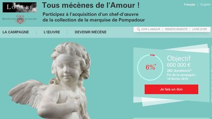 Capture d'&eacute;cran du site Tous m&eacute;c&egrave;nes de l'Amour, cr&eacute;&eacute; par le Louvre &agrave; l'occasion du lancement de la campagne d'appel aux dons, le 6 octobre 2015. (TOUS MECENES)