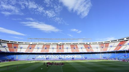 Les joueurs de l'Atletico Madrid sur la pelouse du Vicente Calderon (JAVIER SORIANO / AFP)