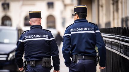 Des gendarmes de dos à Paris, le 29 novembre 2022. (XOSE BOUZAS / HANS LUCAS / AFP)