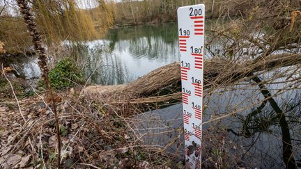 Le niveau du Clain est faible à Poitiers, le 21 février 2023. (MATHIEU HERDUIN / MAXPPP)