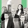 Qu'ils souhaitent la développer ou au contraire la restreindre, la plupart des candidats (ou des probables candidats) à&nbsp;l'élection présidentielle parlent de l'énergie nucléaire dans leur programme pour 2022. (MONTAGE : JESSICA KOMGUEN. CREDITS : AFP, GETTY IMAGES, IP3 PRESS/MAXPPP, XINHUA NEWS AGENCY/NEWSCOM)