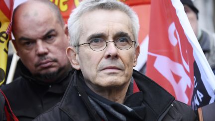 Yves Veyrier, secrétaire général de Force ouvrière, le 3 mars 2020 lors d'une manifestation à Paris. (BERTRAND GUAY / AFP)