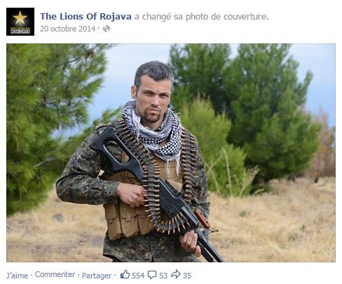 Capture d'&eacute;cran d'une photo de l'Am&eacute;ricain Jordan Matson, sur la page des Lions de Rojava.&nbsp; (LIONS OF ROJAVA / FACEBOOK )