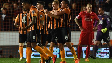 Michael Dawson et les joueurs de Hull City (PAUL ELLIS / AFP)