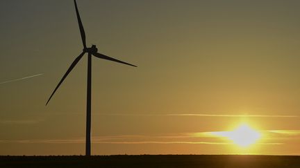 A wind turbine near Chartres in Ure-et-Loire on March 14, 2024.  (GUILLAUME SOUVANT/AFP)