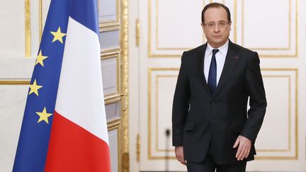 Fran&ccedil;ois Hollande lors d'une conf&eacute;rence de presse &agrave; l'Elys&eacute;e, le 10 avril.&nbsp; (PATRICK KOVARIK / AFP)