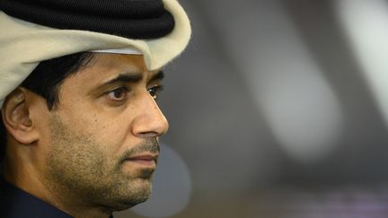 Le président qatari du Paris Saint-Germain, Nasser Al-Khelaïfi, au King Fahd Stadium de Riyad, pendant un match du PSG, le 19 janvier 2023. (FRANCK FIFE / AFP)