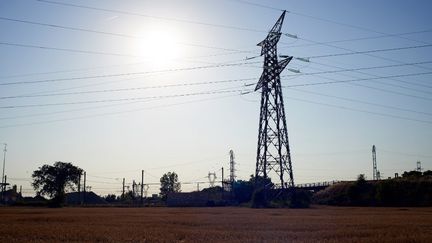 Soleil accablant au-dessus des lignes à haute tension près de Toulouse (Haute-Garonne), le 21 juillet 2022. (ALAIN PITTON / NURPHOTO / AFP)