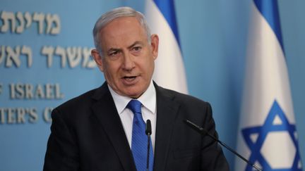 Le Premier ministre israélien, Benyamin Nétanyahou, s'adresse aux Israéliens depuis Jérusalem le 13 août 2020. (POOL NEW / REUTERS)