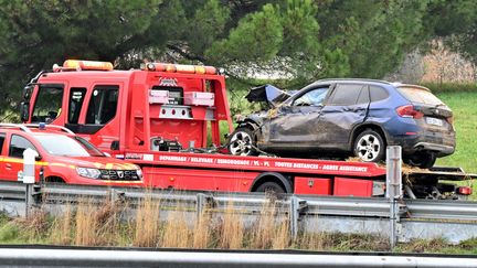 Le 23 janvier 2024, une agricultrice et sa fille sont mortes, percutées par une voiture, sur un barrages d'agriculteurs à Pamiers. (NATHALIE SAINT AFFRE / MAXPPP)