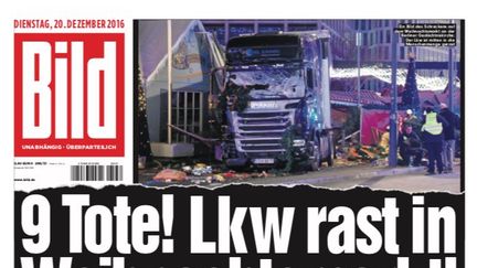 "Neuf morts ! Un camion fonce sur le marché de Noël", déplore "Bild" en une de son édition du 20 décembre 2016. (BILD)