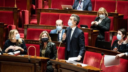 Le ministre de l'Intérieur Gérald Darmanin à l'Assemblée nationale, à Paris, le 18 novembre 2020. (XOSE BOUZAS / HANS LUCAS / AFP)