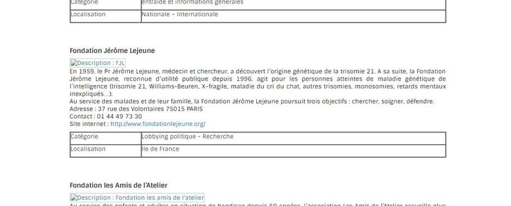 Capture d'écran d'un extrait de la rubrique "Infos et liens utiles" de l'ancien site de l'association "La Différence est une chance". (LADIFFERENCEESTUNECHANCE.ORG)