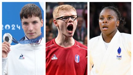 Titouan Castryck (kayak-slalom), Félix Lebrun (tennis de table) et Madeleine Malonga (judo) étaient en lice du côté de la délégation française lors des Jeux olympiques de Paris, le 1er août 2024. (AFP)