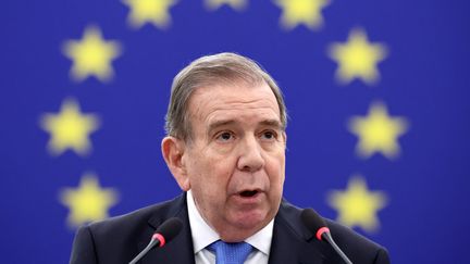 L'opposant vénézuélien Edmundo Gonzalez Urrutia, au Parlement européen, à Strasbourg (Bas-Rhin), le 17 décembre 2024. (FREDERICK FLORIN / AFP)