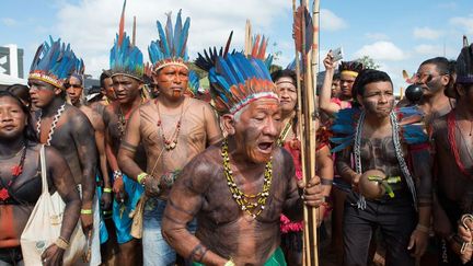 Indiens Guarani lors de la manifestation à Brasilia, le 25 avril 2017. (Francisco Alves / Citizenside)